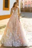 Dresses Sexy Mermaid Blush Wedding Dresses With Detachable Train 2019 Crystal Desing Sheer Plunging Neckline Lace Appliqued Plus Size Brid