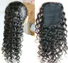 Deep Curly Human Hair Pony Tails Kinky Ponytail Drawtring Clip In Extensions Natural Black 1B 120g