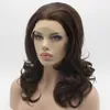 Iwona Hair Wavy Shoulder Length Two Tone Ash Brown Mix Wig 1968 Half Hand Tied Heat Resistant Synthetic Lace Front Wig2716287