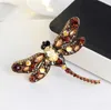 Rhinestone Dragonfly Brooches For Women Antique Gold Color Scarf Lapel Brooch Pins Animals Crystal Jewelry Gifts 216F
