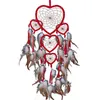 Wholesale-Heart Dream Catcher Brown Red Wall Hängande med Fjäder Bead Ornament Dekoration