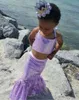 Nouvelle Mode Bohême Mousseux Twp Pièces Filles Pageant Robes Sirène Halter Mignon Paillettes Enfants Tenue De Cérémonie Plage Fleur Girld Robe