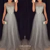 2019 Silver Grey Prom Dress Sexy Custom Made A Line Long Tulle Beaded Party Gown Plus Size