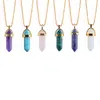 2017 Hexagonal column Natural Stone Healing Point Pendant Necklaces Amethyst Crystal Quartz Stone Necklace Women Gem stone