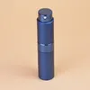 Flacone spray rotante portatile da 8 ml in alluminio anodizzato Bottiglie di profumo spray Flacone vuoto per tubo di profumo per trucco in vetro Commercio all'ingrosso in fabbrica