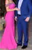 Skromny 2018 Hot Różowy Mermaid Długie Suknie Wieczorowe Eleganckie Koraliki Kryształy Off The Ramię Formalne Prom Suknie Darmowa Wysyłka EN6292