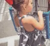 Kız Yaz Elbiseler Çocuk Şerit Yıldız Baskı Prenses Blackless Pamuk Elbise 2017 Bebek Çocuk Giyim G318