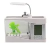 Aquarium Lights Mini USB med LCD-skärm Display Desktop Fisk Tank Led Clock Table Lampa Vit Svart