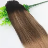 8A 7 adet 120 gram İnsan Saç Uzantıları Klip Balayage Koyu Kahverengi Golleri Brezilyalı İnsan Remy Saç Bakire