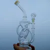 Oil Rigs Recycler water pipe High quality HourGlass bong Hybrid Two function Hand make glass art built in claim catchers joint 14.4mm