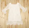 Menina manga média quadrada colarinho lace tops meninas princesa vestido pequeno feminino fino mini vestido de renda casual branco xs