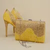 Newest Unique Design Gold Pearls With Rhinestone Shoes With Matching Bag 1.57 Inches Platforms Women Stiletto Bridal Wedding Shoes