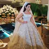 Funkelndes, luxuriöses Dubai-Hochzeitskleid, quadratischer Ausschnitt, Perlen-Pailletten, Applikationen, Organza-Brautkleider, bezaubernde Prinzessin-Hochzeitskleider