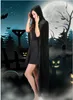 Взрослый Хэллоуин сексуальные женщины косплей плащ с кепкой черный плащ дьявола однослойные женские костюмы для вечеринок накидка фестиваль украшения плащ ведьмы