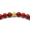 Nya Mäns Julklapp Fine Jewlery Partihandel 10st / Lot Exquisite Natural Röd och Svart Agate Beads Gold Buddha Armband