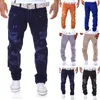 Partihandel-6 färg nya vintage män casual hål rippade jeans mens mode skinny denim cargo byxor hip-hop man