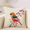 Handmålning Fåglar Kuddar täcker Kudde Bird Tree Cushion Cover Soffa Couch Throw Decorative Linen Cotton Pillow Case Presen4892602