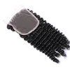 Afro Kinky Curl Bundles de cheveux brésiliens avec fermeture Tissage de cheveux humains Fermeture 4x4 Partie libre Couleur naturelle 1B Noir