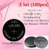 100 pcs 1 lote LIR1220 3.6 V íon de Lítio ion recarregável bateria de botão 1220 3.6 Volt li-ion coin batteries substituir CR1220 Frete Grátis
