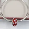 Andy Jewel 925 Sterling Silver Beads 수제 램프 워크 빨강과 흰색 심장 무라노 매력에 맞는 유럽 판도라 스타일 보석 팔찌 목걸이 790948
