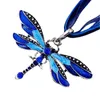 Vintage Emalj Dragonfly hänge halsband för kvinnor Choker halsband med rhinestone vax rep kedja krage mode smycken