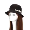 New Spring Winter Women Wool Top Hats Fashion Pearl Flower Ladies Bucket Hat Female Stingy Brim Hats Dome Cap GH-48