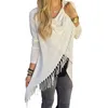 Women Autumn Spring Sweater Asymmetric Tops Tassel Long Cowl Neck Black Gray White 8MRW