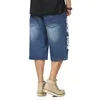 Wholesale- Hot 2017 Brand Mens Summer Demin Jeans for Man Baggy Loose Short Hip Hop Skateboard Knee Length Plus Big Size 30-46