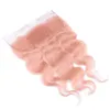 Faisceaux de cheveux roses vierges de vague de corps avec fermeture frontale Extension de trame de cheveux de vague de corps de couleur rose avec oreille à oreille frontale 13x46880268