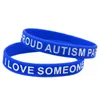 100 stks autisme siliconen rubberen armband blauwe volwassen grootte uitgeslagen en ingevuld in kleur voor promotie cadeau