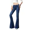 Wholesale- 2017 novas jeans flared mulheres flare retro estilo sino fundo skinny jeans feminino perna larga mulheres denim calça borla borbol cintura azul