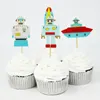 Partihandel-[ChicChic] 24st A Set Aerospace Robots Airship Star Flyers Style Cupcake Toppers Cake Picks Dekoration med tandpetare QH0017