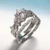 Handgemaakte bloemstijl ring set 5A zirkoon Cz 925 sterling zilver Engagement trouwring ring voor dames mode-sieraden Gift1722833