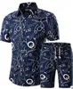 Verão camisas masculinas shorts conjunto casual impresso havaiano moda camisa homme curto masculino impressão vestido terno conjuntos plus size284y