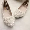 Cheap Pearls Wedding Shoes For Bride 3D Lace Appliqued Prom High Heels Ankle Strap Plus Size Pointed Toe Bridal Shoes