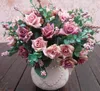 Ny Ankomst Elegant Oljemålning Stil Konstgjorda Rose Silk Blommor 10 Blomhuvud Blommor Bröllop Garden Decor DIY Dekoration