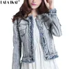 All'ingrosso- Giacca da donna con perle Cappotto corto in denim effetto consumato Jeans con frange Giacche da donna con perline Capispalla Top354 -5