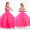 Vestidos de concurso para niñas Little For Girls Gowns 2019 Niños de color rosa fuerte de la pelota Piso de la pelota Longz Flower Girl Vestido para bodas con cuentas