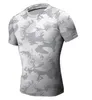 New Mens T-shirts Short Sleeve O-neck Compression Tops Cool Skin Tights Camo Workout Clothes Gyms Slim Fit Tracksuit Bodybuilding Wear Blue