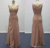 Nouvelles images réelles de haute qualité robes de bal sur mesure rose poussiéreux pour élégant col en V à volants conception femme robes de bal formelles