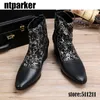 6.8CM High Heels Men's Boots black military boots Mid-calf cowboy boots mens motorcycle dress wedding shoes Men! US12