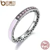 yizhan BAMOER 100% 925 Sterling Silver Radiant Hearts, Light Pink Smalto Clear CZ Finger Ring Women Wedding Jewelry PA7603