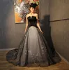 Gothic Wedding Dresses Custom Color Black Light Champagne Corset Back Bridal Gowns Sweetheart Sleeveless Puffy Ball Gown Tulle Dress Flowers