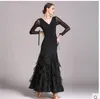 ÜCRETSİZ Nakliye Siyah Yetişkin/Kız Balo Salonu Dans Elbisesi Modern Waltz Tango Standart Rekabet Dans Elbisesi Mesh Dikiş Seksi V-Collar Elbise