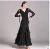 Free Shipping Black Adult/Girl Ballroom Dance Dress Modern Waltz Tango Standard Competition Dance Dress Mesh Stitching Sexy V-Collar Dress