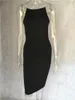 슬래시 넥 스팽글 체인 무릎 길이 컬러 솔리드 블랙 흰색 여름 215c