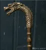 37 "Chinese Pure Koper Mythe Fengshui Dragon Head Walking Stick Crutch Crosier