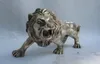 China Folk Raffinato rame bianco argento felino animale feroce leone maschio statua