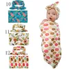 16 kleuren pasgeboren baby baby katoen swaddle 2pc set konijn oren boog hoofdband + swaddle floral gele perzik flamingo printdekens C2468