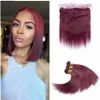 Brasileiro Borgonha Cabelo Virgem 3 Pacotes com Fecho de Renda Frontal Cor 99J Vinho Tinto Cabelo Humano Em Linha Reta Tece Com Rendas Frontal 4 Pçs / lote